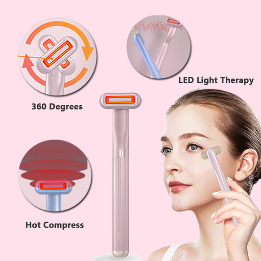 New Upgraded 360 Degrees Rotary Eye Massage Therapeutic Warmth Face Massage Red LED Light 5-in-1 Skincare Tool Wand - Pearl’s Collection