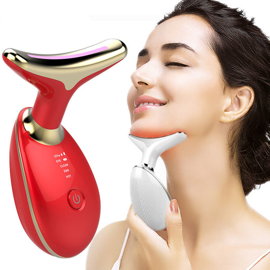 EMS Thermal Neck Lifting And Tighten Massager Electric Microcurrent Wrinkle Remover LED Photon Face Beauty Device For Woman - Pearl’s Collection
